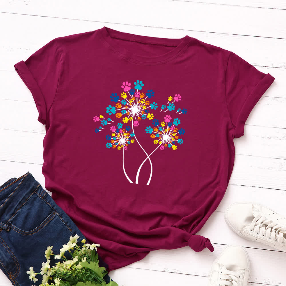 Kreatives Löwenzahn-Kurzarm-T-Shirt in Übergröße - Wein - 5XL - image 10