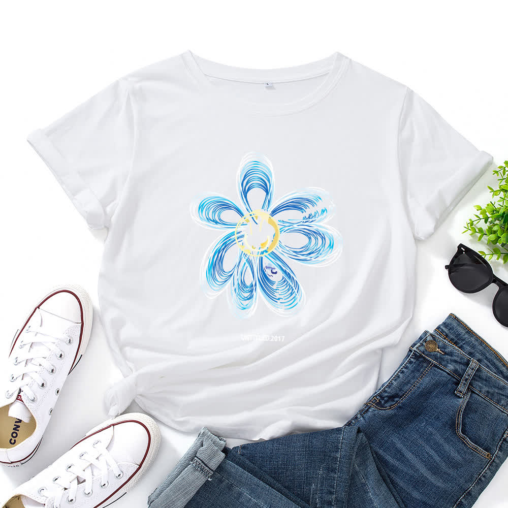 Kreatives Kurzarm-T-Shirt mit Blumenmuster in Übergröße - Weiß - 5XL - image 2