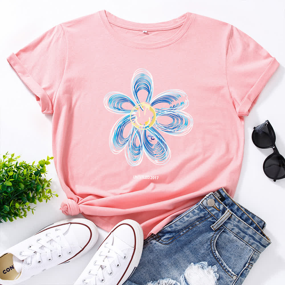 Kreatives Kurzarm-T-Shirt mit Blumenmuster in Übergröße - Rosa - 5XL - image 6