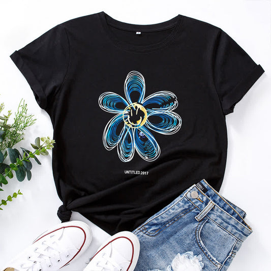 Kreatives Kurzarm-T-Shirt mit Blumenmuster in Übergröße - Schwarz - 5XL - image 0