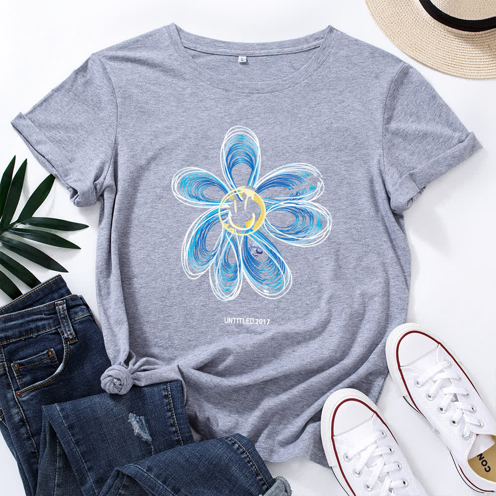 Kreatives Kurzarm-T-Shirt mit Blumenmuster in Übergröße - Hellgrau - 5XL - image 8