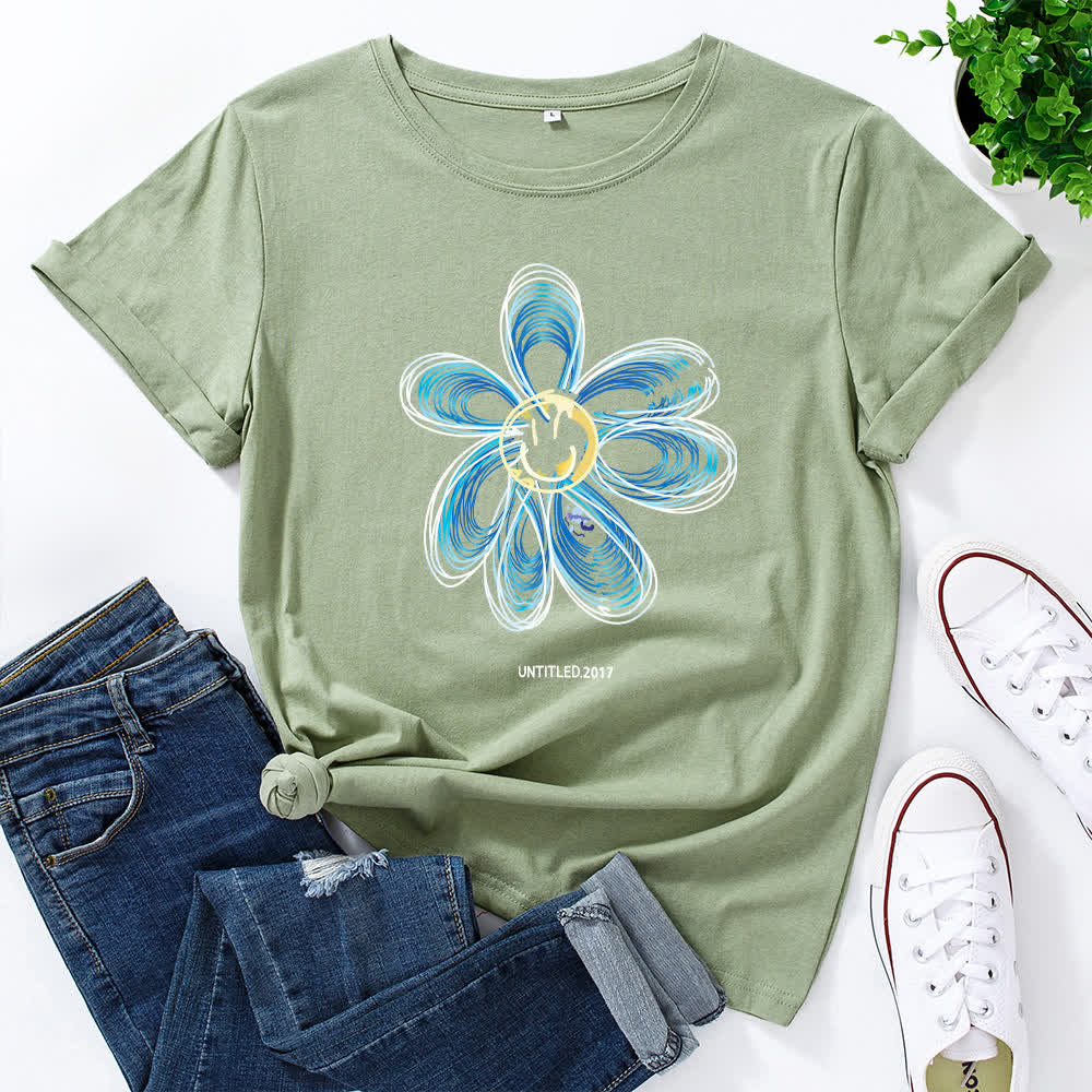 Kreatives Kurzarm-T-Shirt mit Blumenmuster in Übergröße - Olivgrün - 5XL - image 10