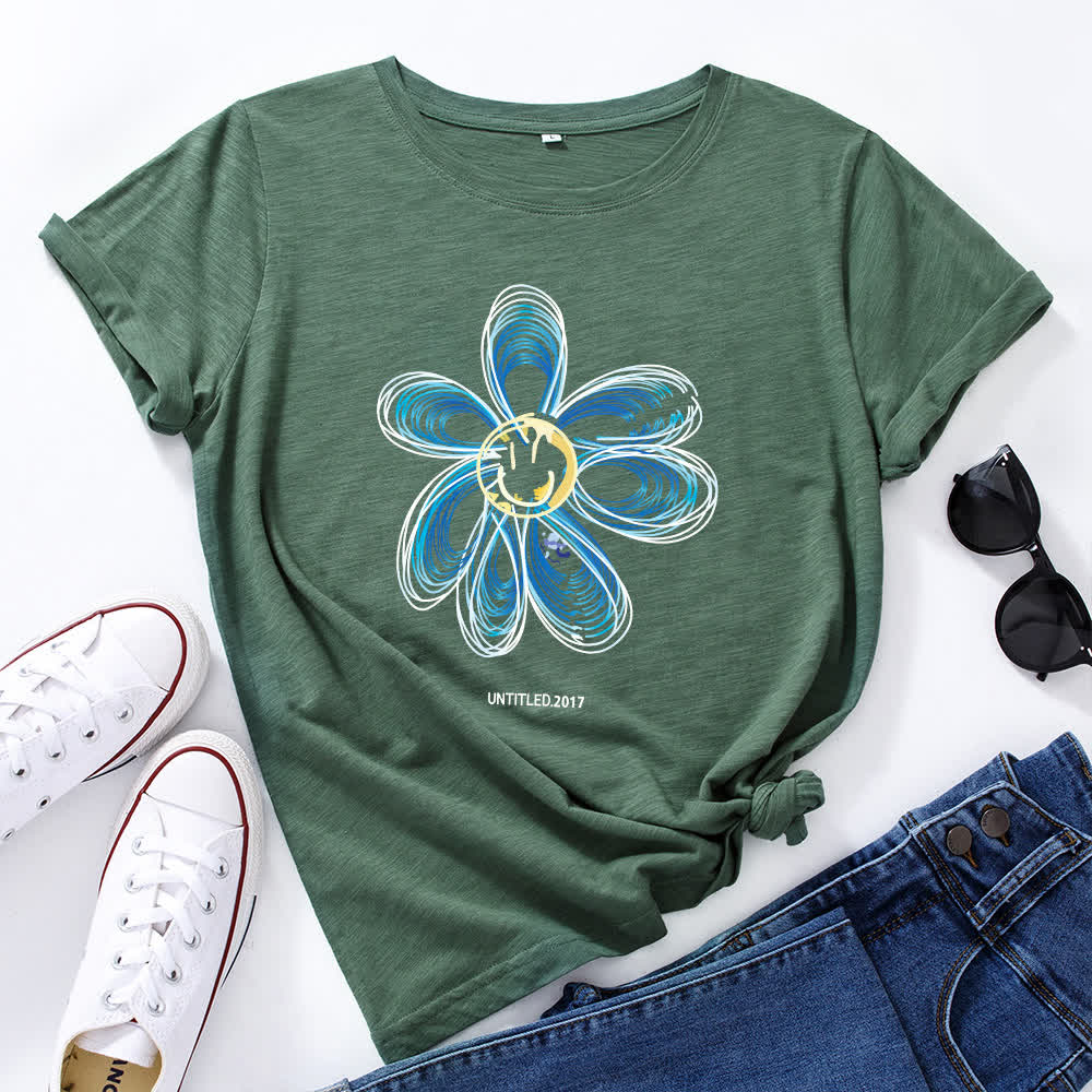 Kreatives Kurzarm-T-Shirt mit Blumenmuster in Übergröße - Armeegrün - 5XL - image 4