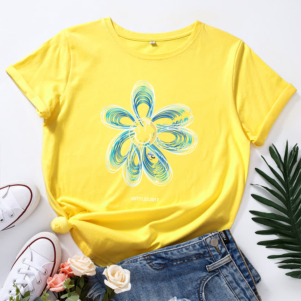 Kreatives Kurzarm-T-Shirt mit Blumenmuster in Übergröße - Gelb - 5XL - image 2