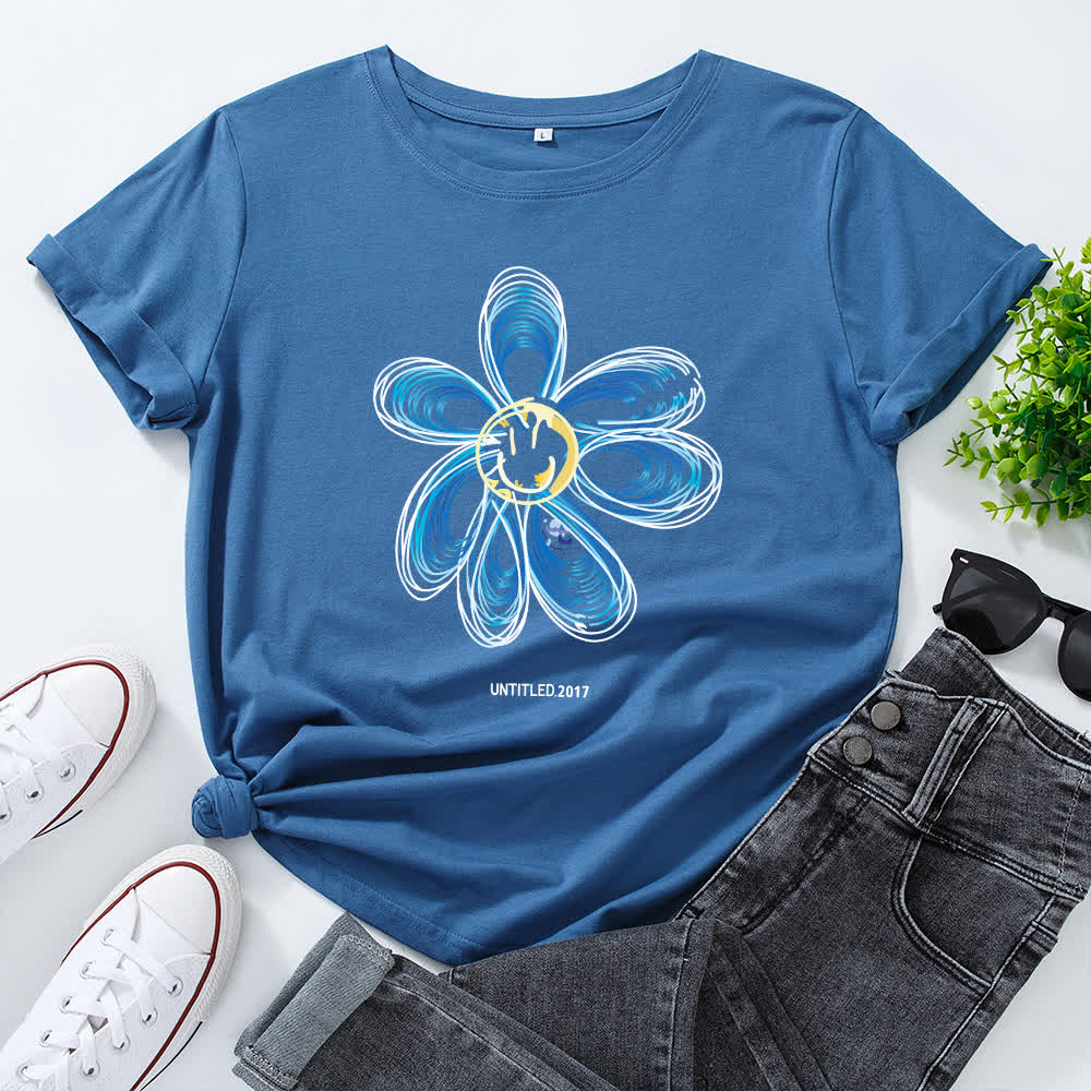 Kreatives Kurzarm-T-Shirt mit Blumenmuster in Übergröße - Königsblau - 5XL - image 3