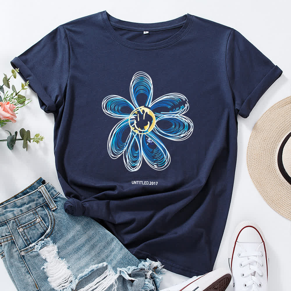 Kreatives Kurzarm-T-Shirt mit Blumenmuster in Übergröße - Marineblau - 5XL - image 8