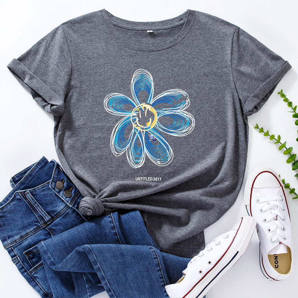 Kreatives Kurzarm-T-Shirt mit Blumenmuster in Übergröße - Dunkelgrau - 5XL - image 5