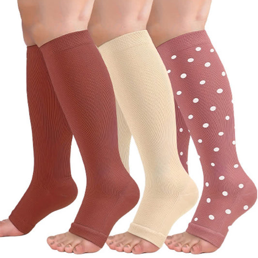 Hochelastische Kompressionsstrümpfe mit offenen Zehen und Punkten (3 Paar) - Mehrfarbig - 2XL - image 0