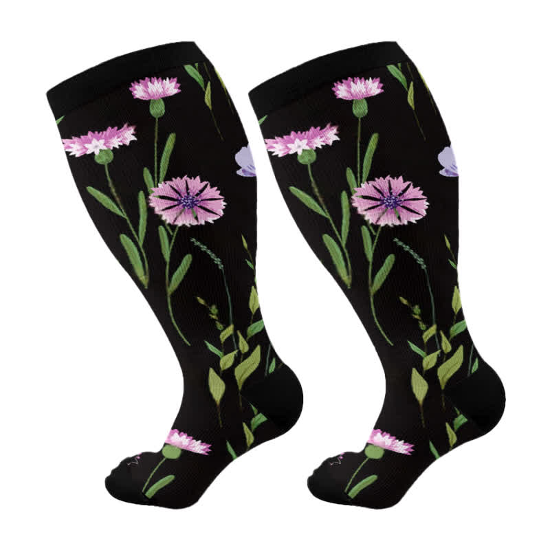 Kompressionsstrümpfe mit bemalten Blumen in Übergröße (3 Paar) - image 5