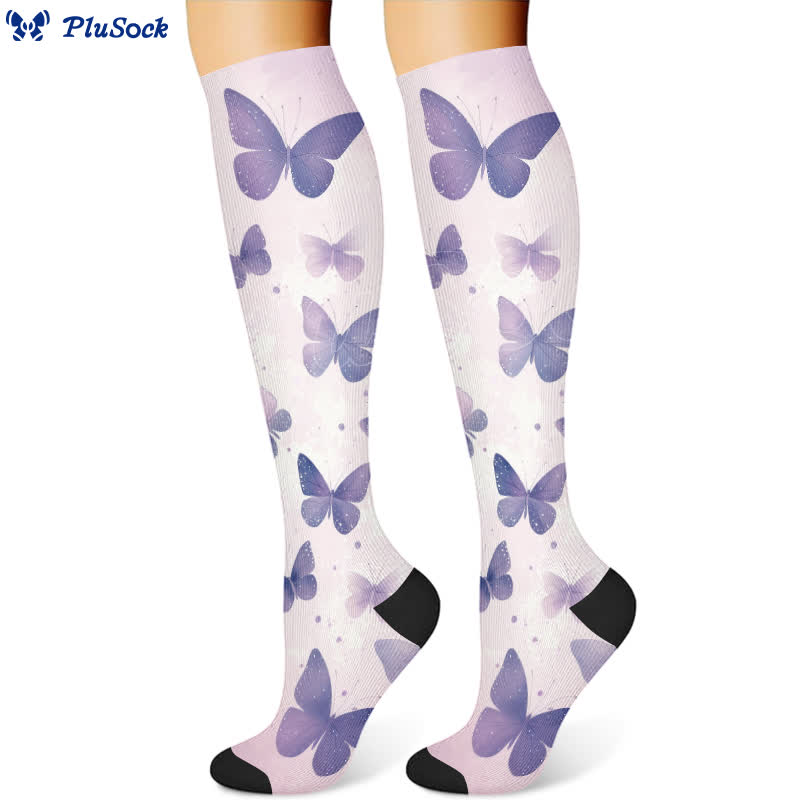 Kompressionsstrümpfe mit Blumen- und Schmetterlingsmotiv (3 Paar) - Lila (1 Paar) - S/M - image 3