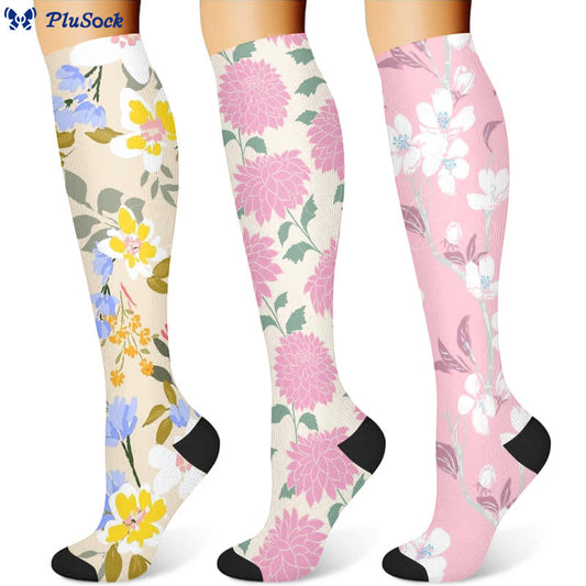 Elegante Kompressionsstrümpfe mit Blumenmuster (3 Paar) - Mehrfarbig - S/M - image 1