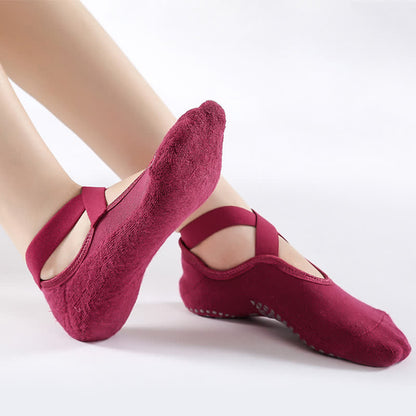 Rutschfeste Bodensocken aus Baumwolle mit gekreuzten Riemen (6 Paar)