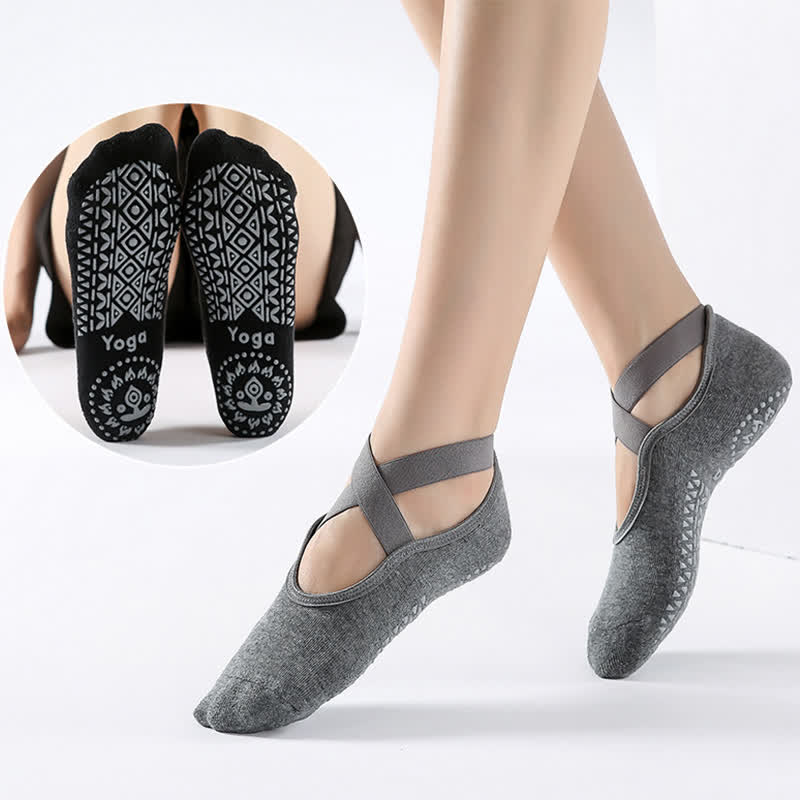Rutschfeste Bodensocken aus Baumwolle mit gekreuzten Riemen (6 Paar)