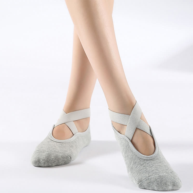 Rutschfeste Bodensocken aus Baumwolle mit gekreuzten Riemen (6 Paar)