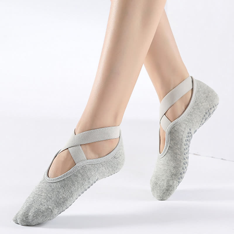 Rutschfeste Bodensocken aus Baumwolle mit gekreuzten Riemen (6 Paar)