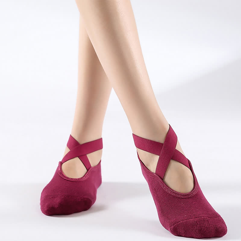 Rutschfeste Bodensocken aus Baumwolle mit gekreuzten Riemen (6 Paar)