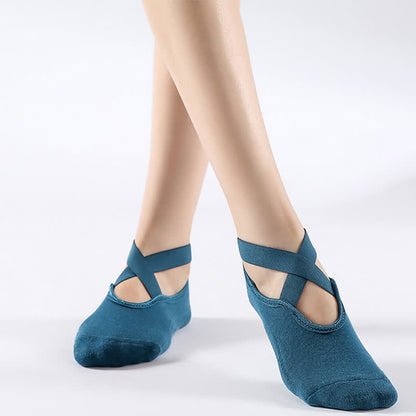 Rutschfeste Bodensocken aus Baumwolle mit gekreuzten Riemen (6 Paar)