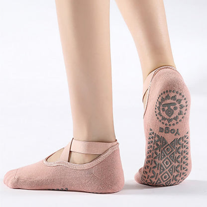 Rutschfeste Bodensocken aus Baumwolle mit gekreuzten Riemen (6 Paar)