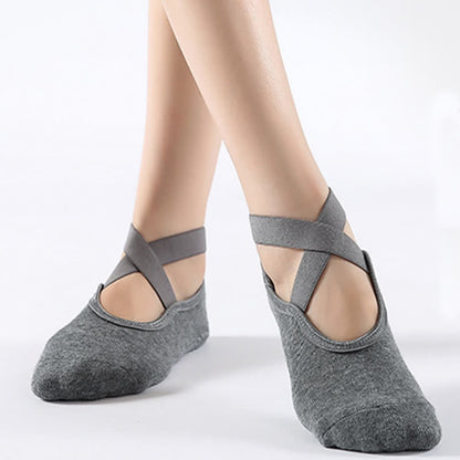 Rutschfeste Bodensocken aus Baumwolle mit gekreuzten Riemen (6 Paar)