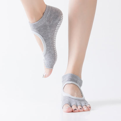 Rutschfeste Yogasocken mit fünf Zehen und offenen Zehen (5 Paar)
