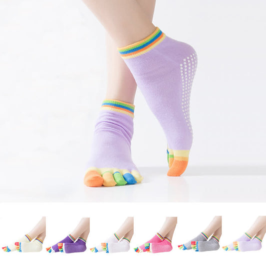 Bunte, rutschfeste Fünf-Zehen-Yogasocken (6 Paar)