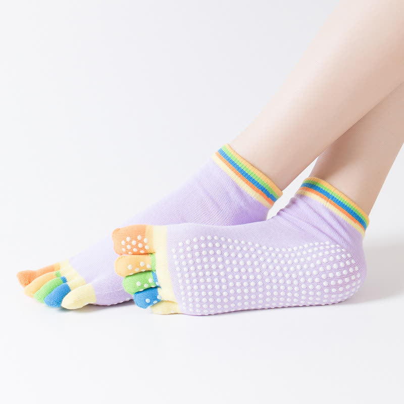 Bunte, rutschfeste Fünf-Zehen-Yogasocken (6 Paar)