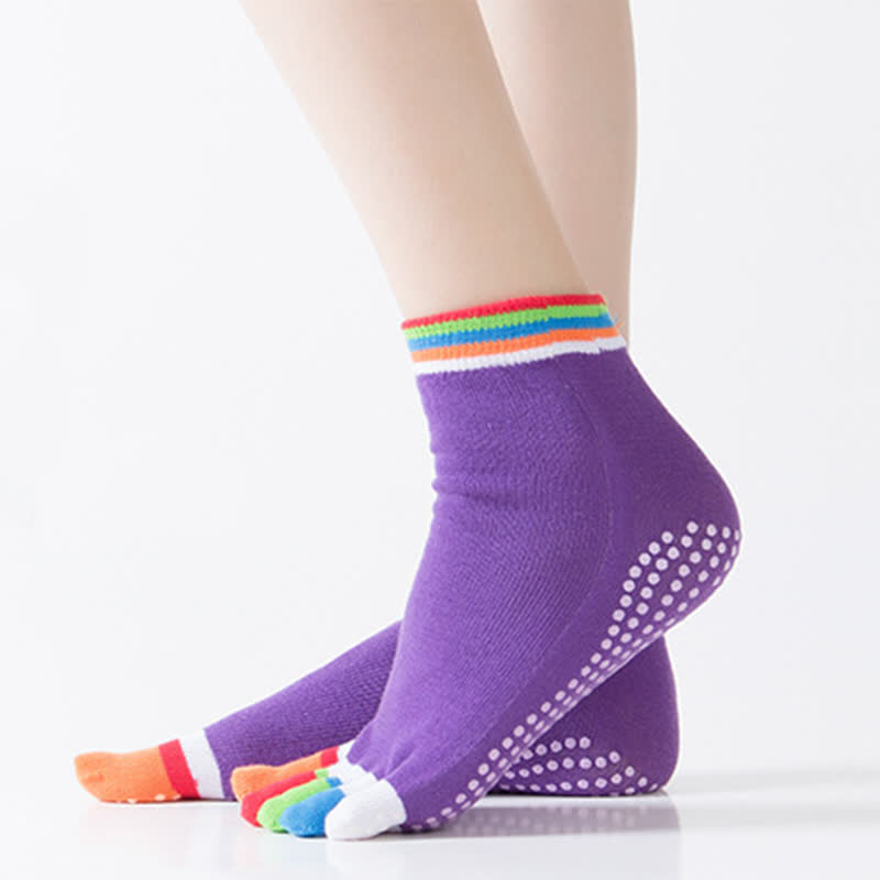 Bunte, rutschfeste Fünf-Zehen-Yogasocken (6 Paar)