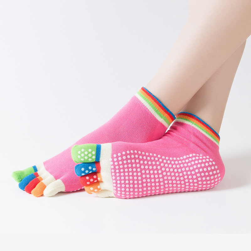 Bunte, rutschfeste Fünf-Zehen-Yogasocken (6 Paar)