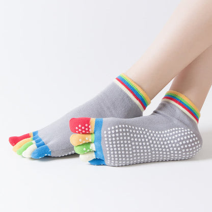 Bunte, rutschfeste Fünf-Zehen-Yogasocken (6 Paar)