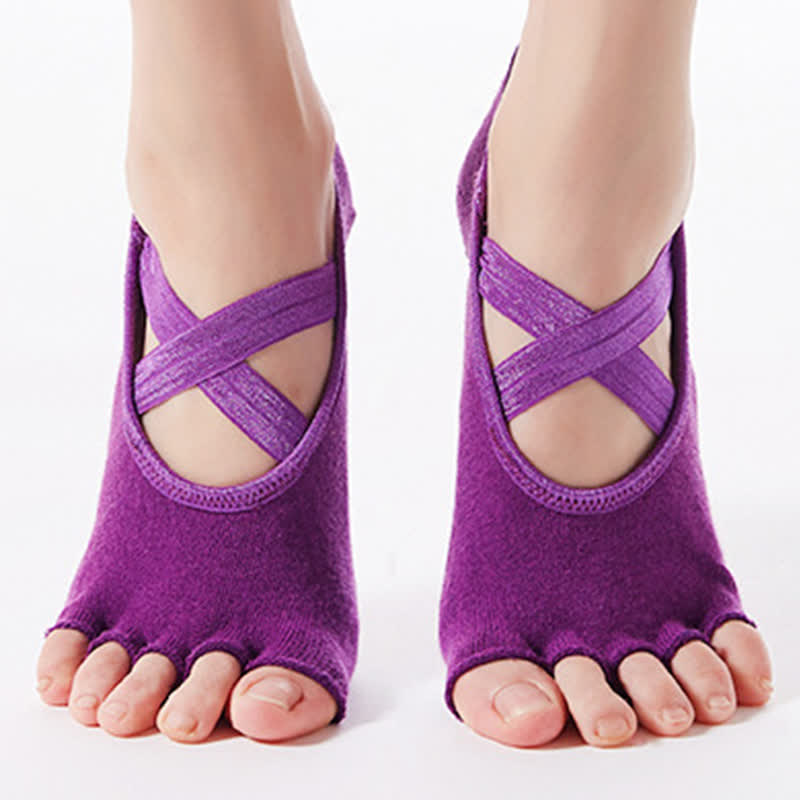 Rutschfeste Bodensocken aus Baumwolle mit gekreuzten Riemen und offener Spitze (6 Paar)
