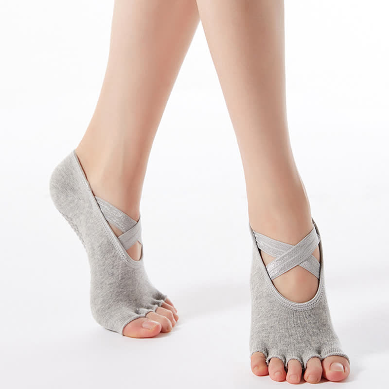 Rutschfeste Bodensocken aus Baumwolle mit gekreuzten Riemen und offener Spitze (6 Paar)