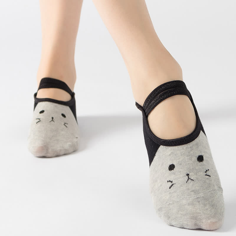 Rutschfeste Yogasocken mit Katzenmuster (6 Paar)