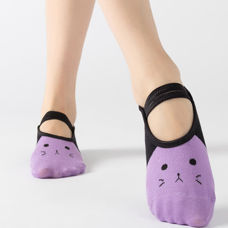 Rutschfeste Yogasocken mit Katzenmuster (6 Paar)