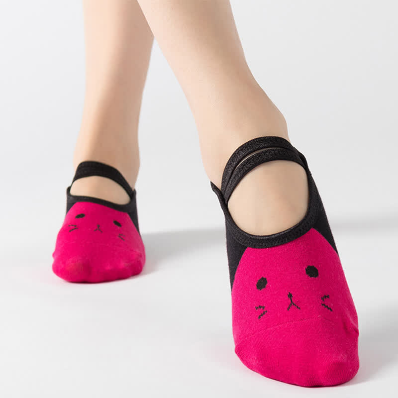 Rutschfeste Yogasocken mit Katzenmuster (6 Paar)