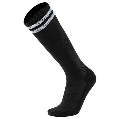 Einfarbig gestreifte, kniehohe, atmungsaktive Fußballsocken (5 Paar)