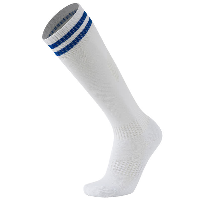 Einfarbig gestreifte, kniehohe, atmungsaktive Fußballsocken (5 Paar)