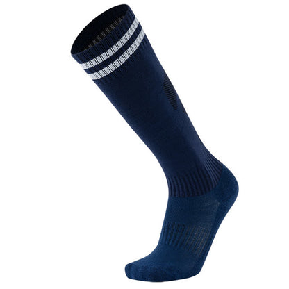 Einfarbig gestreifte, kniehohe, atmungsaktive Fußballsocken (5 Paar)