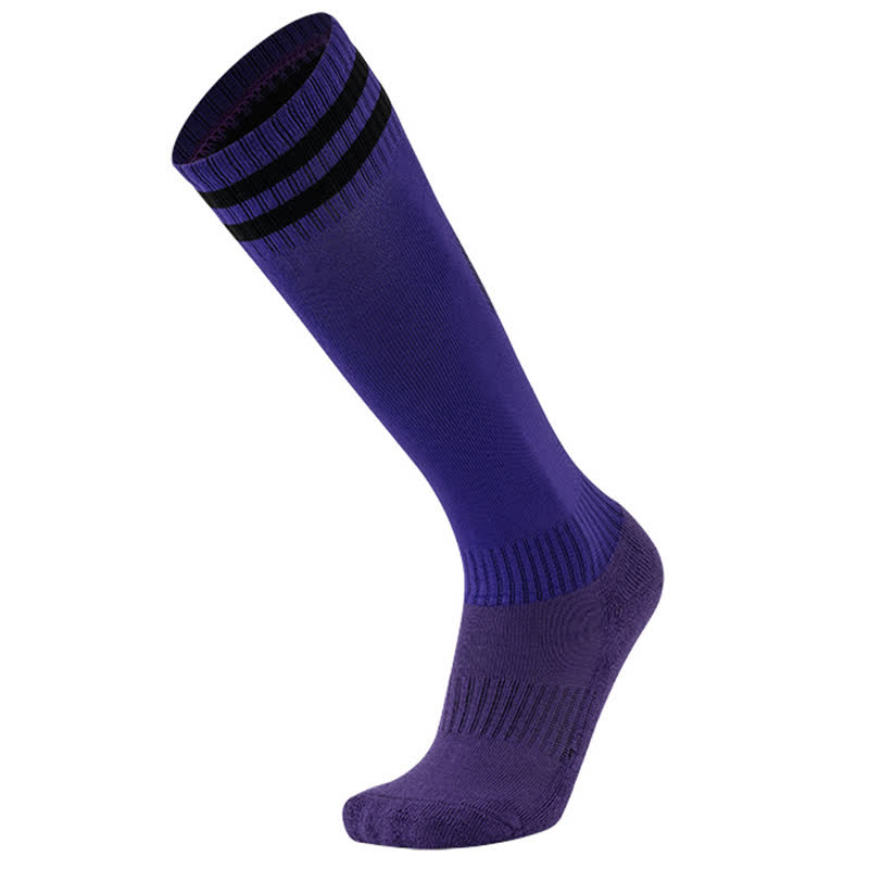 Einfarbig gestreifte, kniehohe, atmungsaktive Fußballsocken (5 Paar) - Lila - EU38-45 (US5-11) - image 11
