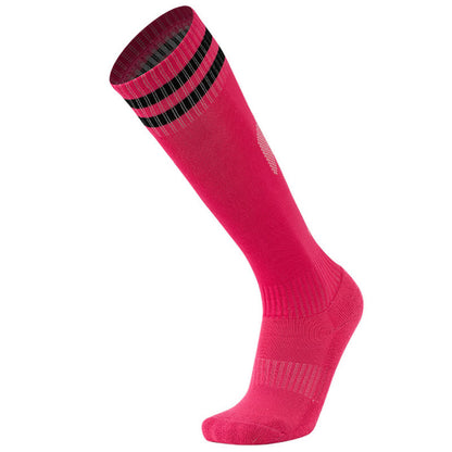 Einfarbig gestreifte, kniehohe, atmungsaktive Fußballsocken (5 Paar)