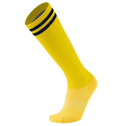 Einfarbig gestreifte, kniehohe, atmungsaktive Fußballsocken (5 Paar)