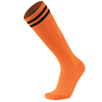 Einfarbig gestreifte, kniehohe, atmungsaktive Fußballsocken (5 Paar)