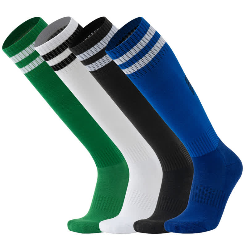 Einfarbig gestreifte, kniehohe, atmungsaktive Fußballsocken (5 Paar)