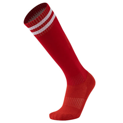 Einfarbig gestreifte, kniehohe, atmungsaktive Fußballsocken (5 Paar)