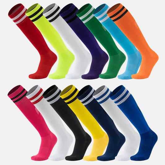 Einfarbig gestreifte, kniehohe, atmungsaktive Fußballsocken (5 Paar)