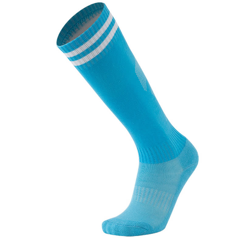 Einfarbig gestreifte, kniehohe, atmungsaktive Fußballsocken (5 Paar)