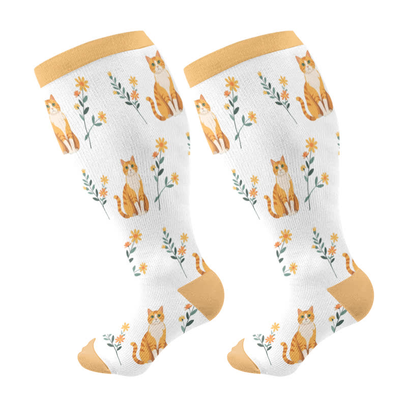 Kompressionsstrümpfe mit Katzenblumen in Übergröße - Gelb - 4XL - image 7