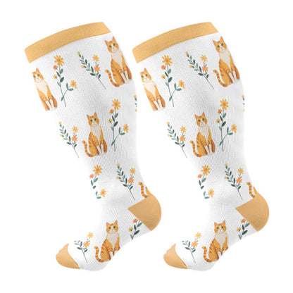 Kompressionsstrümpfe mit Katzenblumen in Übergröße - Gelb - 4XL - image 7