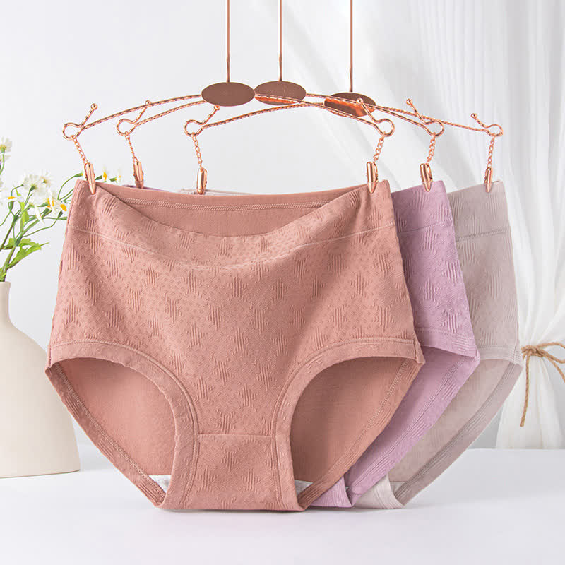 Einfarbige, einfache Baumwoll-Slips mit hoher Taille (3er-Pack) - Beige + Lila + Rosa - 6XL - image 1
