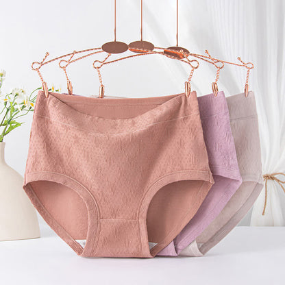 Einfarbige, einfache Baumwoll-Slips mit hoher Taille (3er-Pack) - Beige + Lila + Rosa - 6XL - image 1