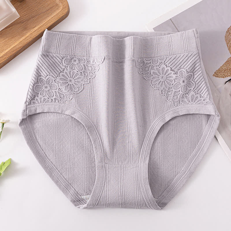 Baumwoll-Slip mit Blumenmuster und Spitze (3er-Pack) - Grau - 6XL - image 7